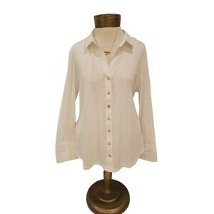 NIC+ZOE White Button Down Shirt Long Sleeve Cotton Modal Blend Women's Size L